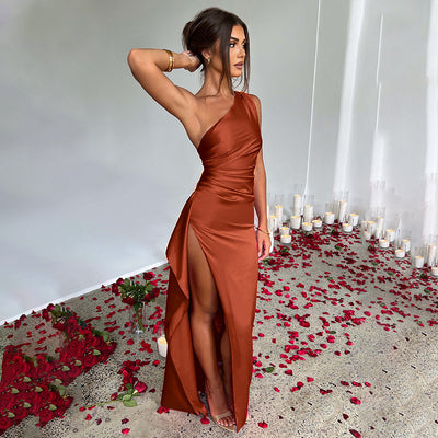 Elara™| One-Shoulder Backless Slit Dress
