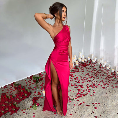 Elara™| One-Shoulder Backless Slit Dress