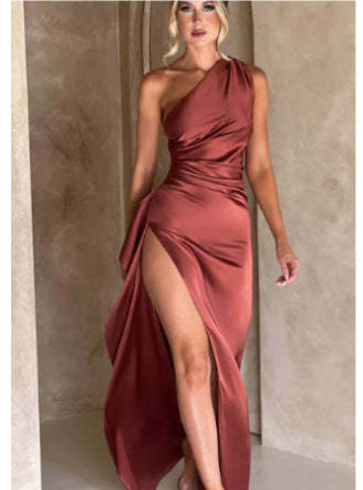 Elara™| One-Shoulder Backless Slit Dress