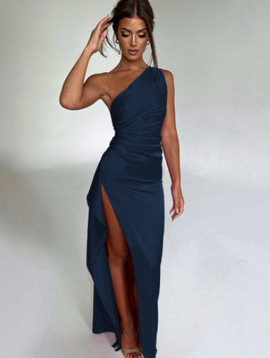 Elara™| One-Shoulder Backless Slit Dress