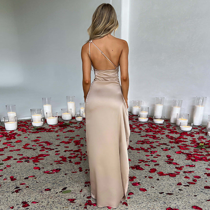 Elara™| One-Shoulder Backless Slit Dress
