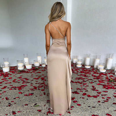 Elara™| One-Shoulder Backless Slit Dress