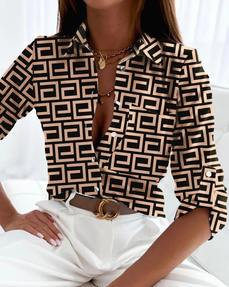 Amelia™ | Abstract Print Button-Down Blouse