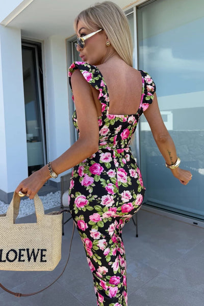 Sara™ | Women’s Sleeveless Midi Dress with Side Slit and Ruched Waist