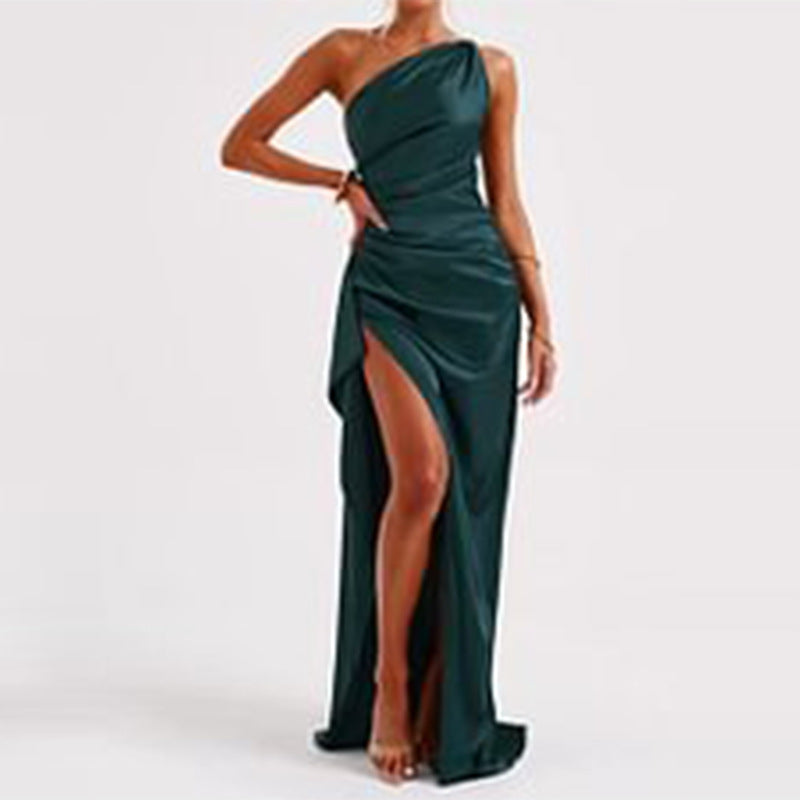 Elara™| One-Shoulder Backless Slit Dress