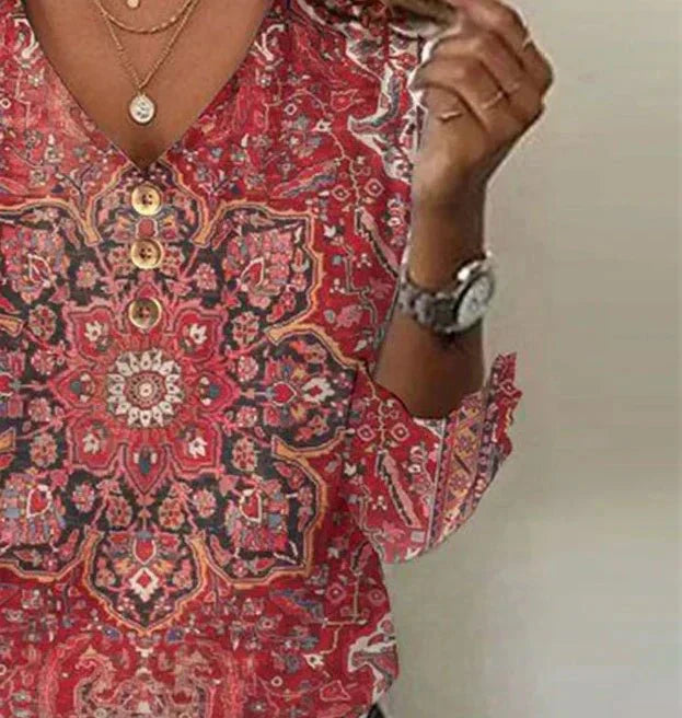 Amira™ | Floral V-Neck Button-Down Blouse