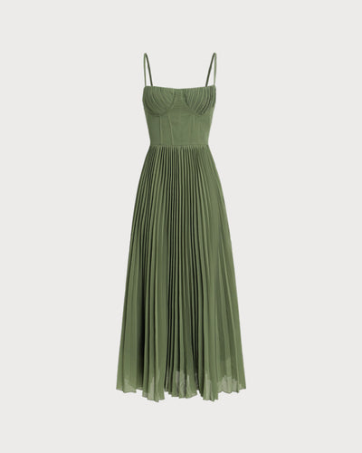 Serena™ | Green Sweetheart Neck Flowy Slip Maxi Dress