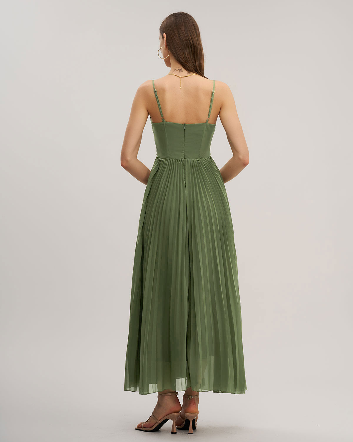Serena™ | Green Sweetheart Neck Flowy Slip Maxi Dress