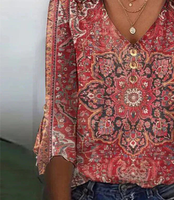 Amira™ | Floral V-Neck Button-Down Blouse